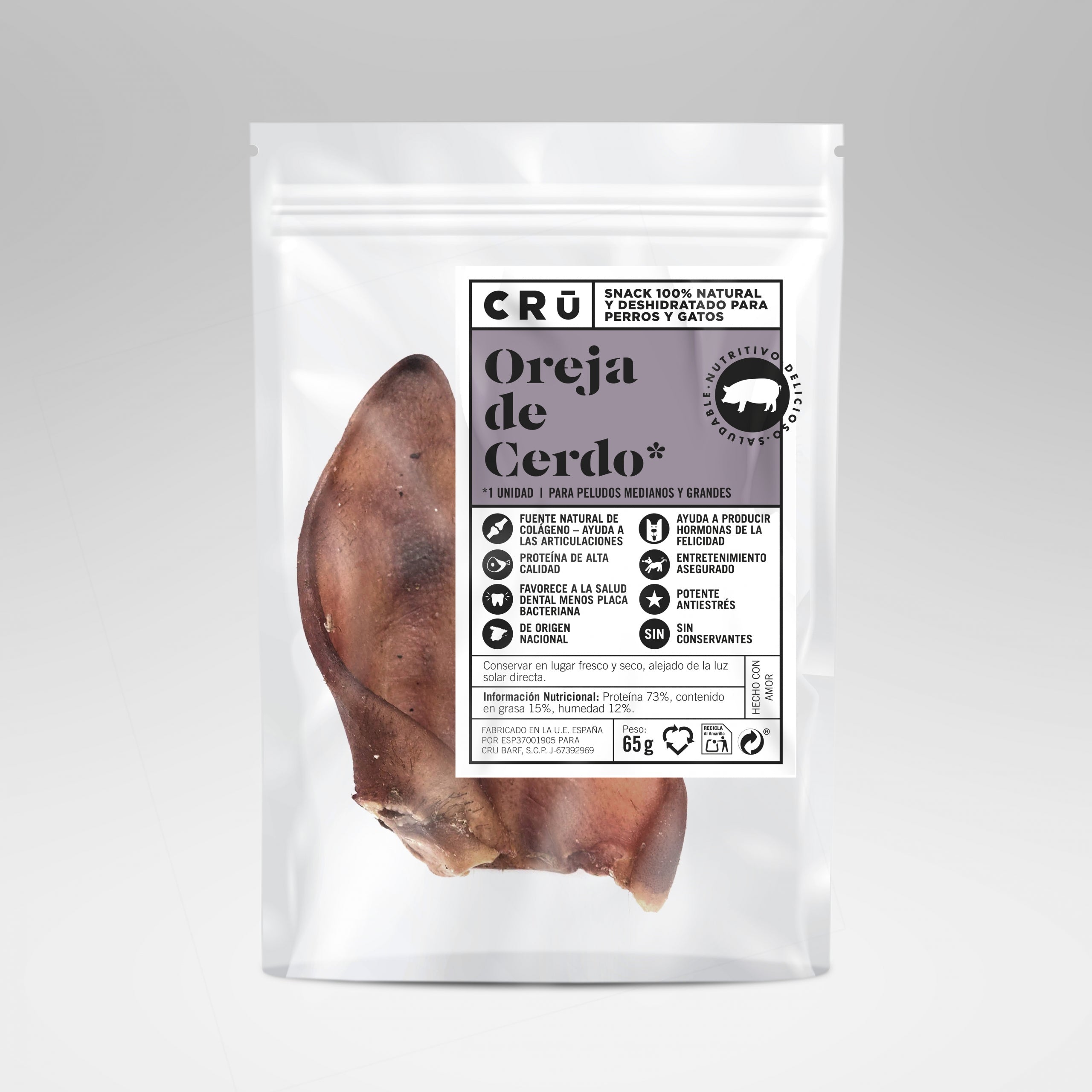 Snack Oreja de Cerdo Deshidratada 100% Natural para Perro