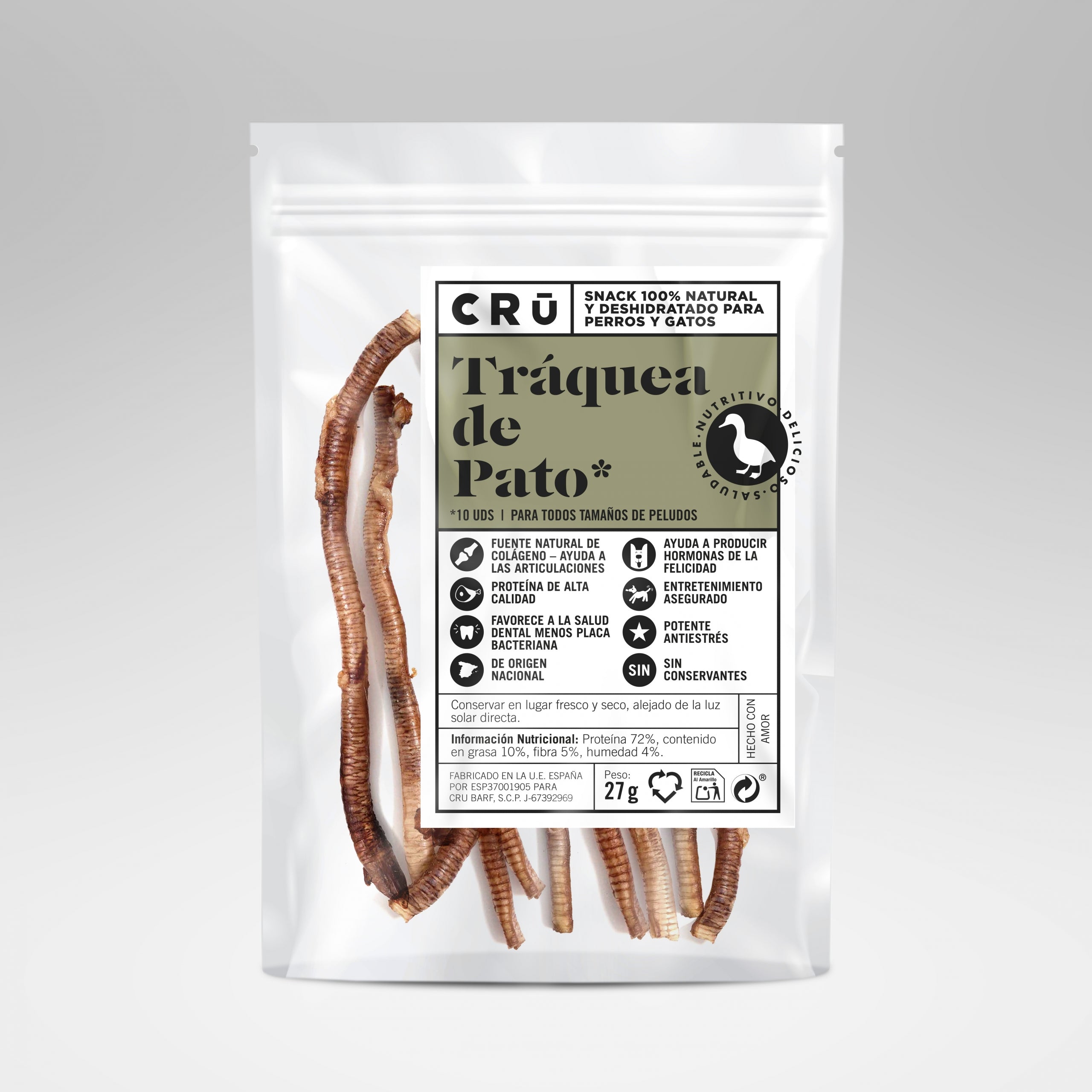 Snacks Tráqueas de Pato Deshidratadas 100% natural para Perro y Gato