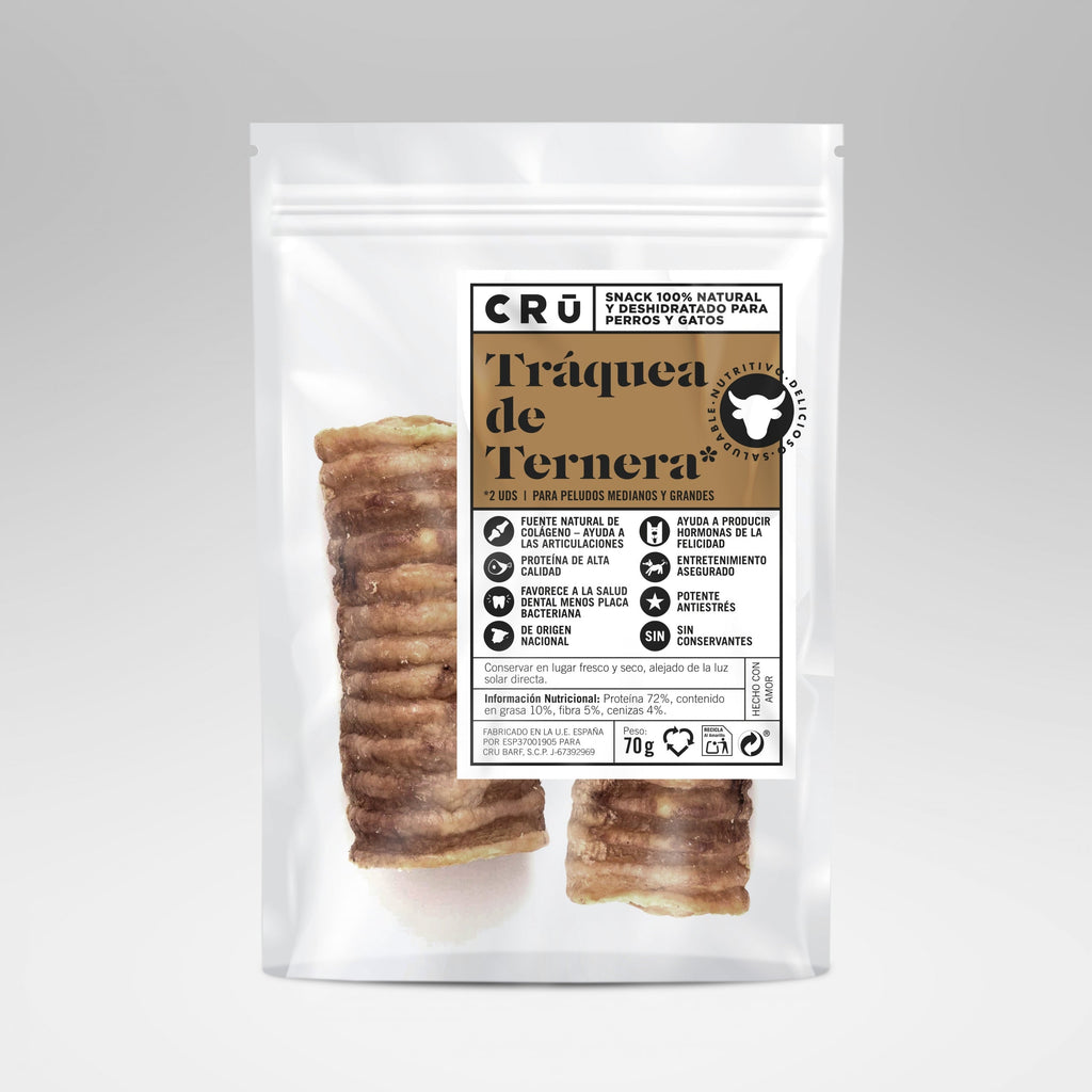 Snack de Tráquea de Ternera Deshidratada 100% Natural para Perro