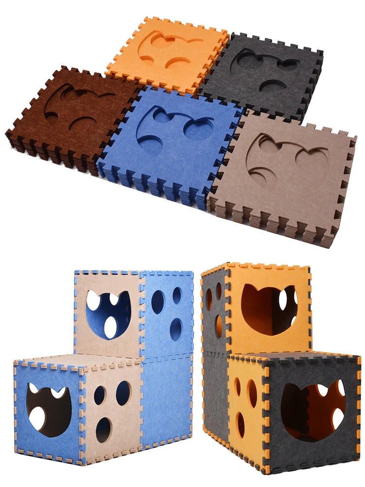 5 Color Splicing Cat Tunnel Foldable Felt Cat Scratcher Board Casual Comfort Pet Litter Duplex House for Interactive Cat Play