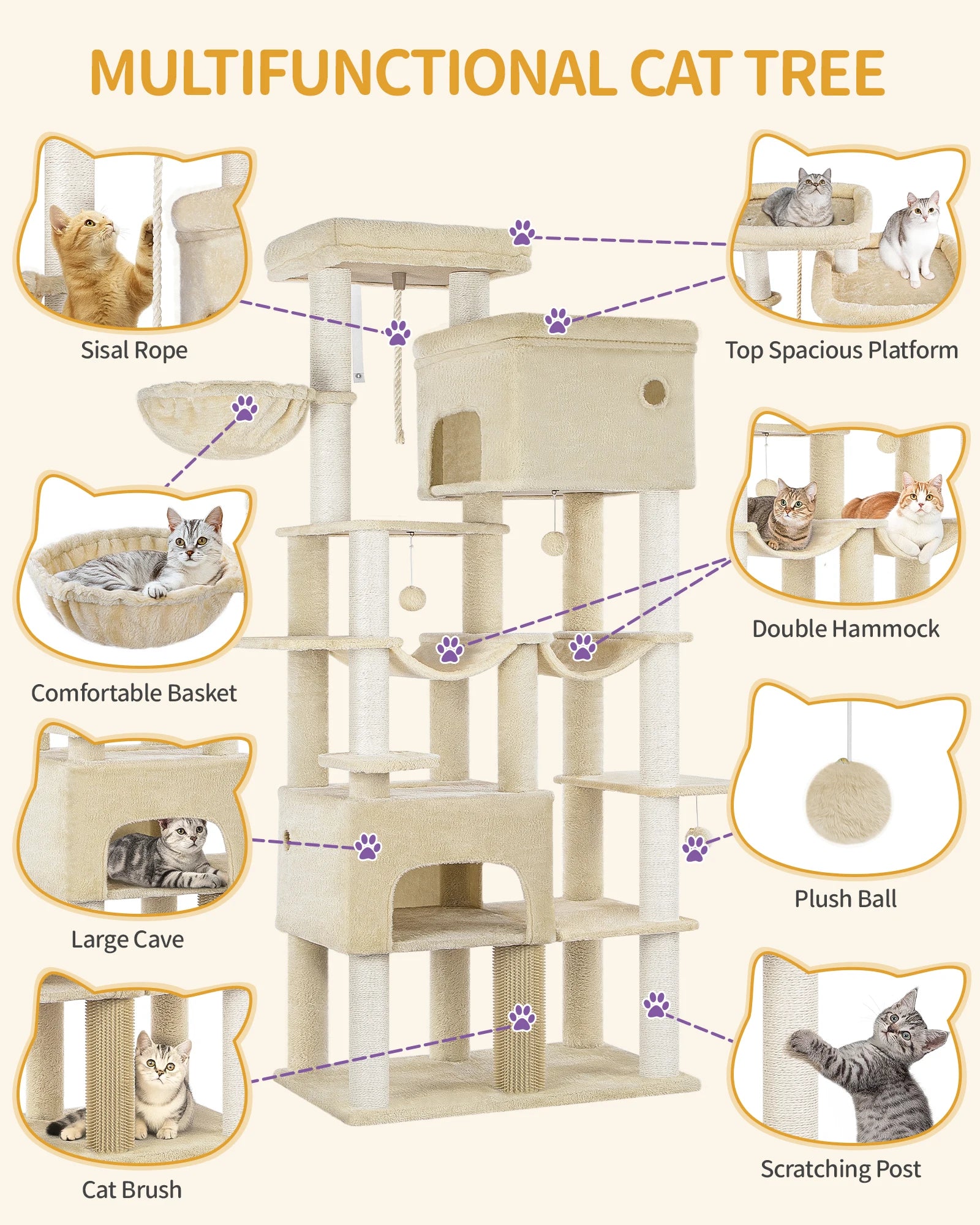 Arbol rascadorpara gatos, con 9 niveles y 200 cm de altura