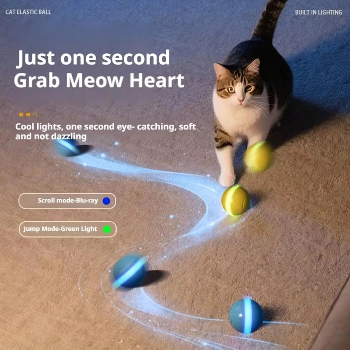 Pelota inteligente interactiva para gatos: juguete electrónico automático con luz LED para entretenimiento y entrenamiento.