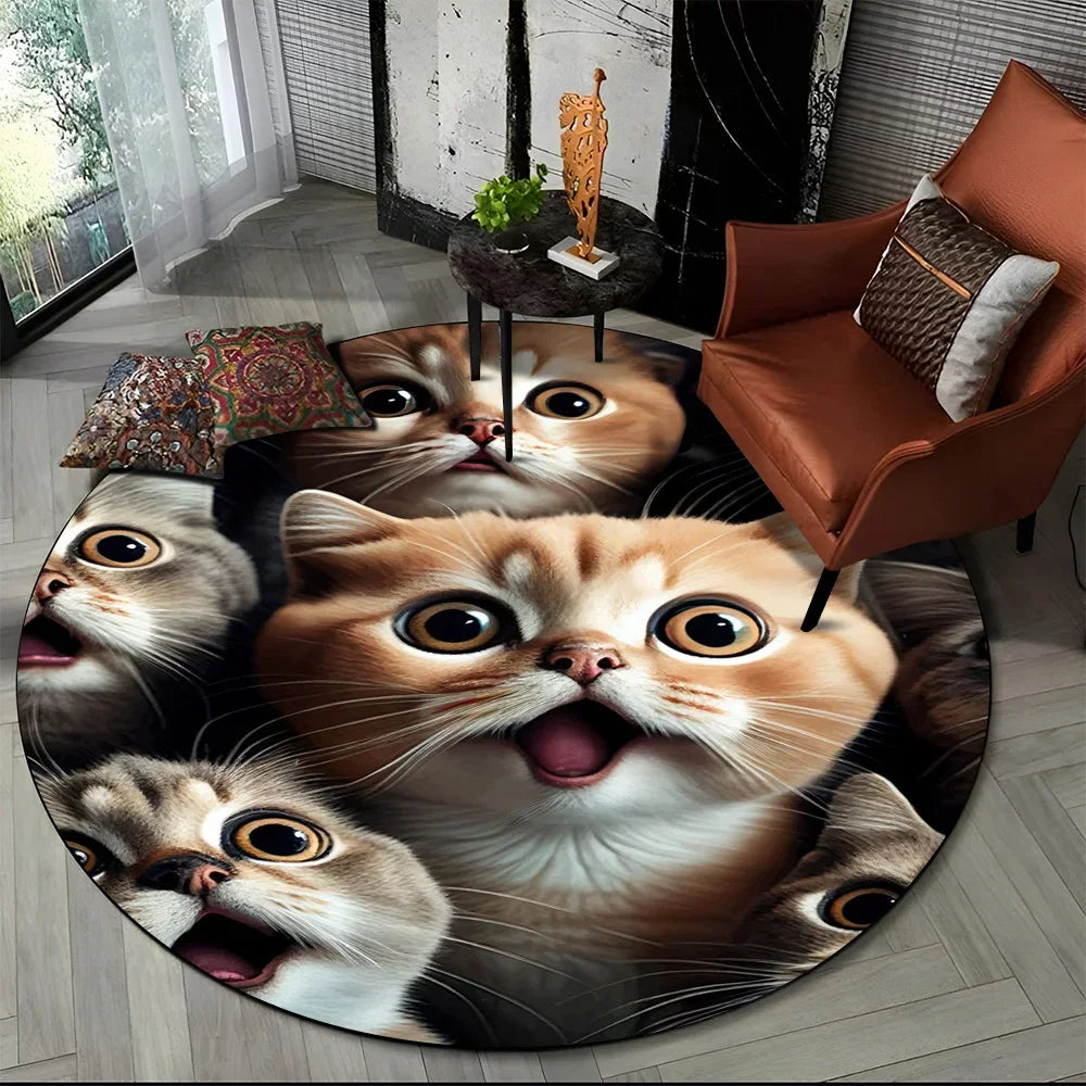Alfombra redonda de dibujos animados con diseño de gato calicó, gato persa o Ragdoll, ideal para sala de estar, dormitorio o habitación infantil. También sirve como alfombra antideslizante para mascotas.