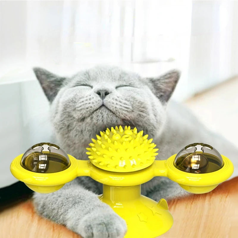 Juguete interactivo para gatos con forma de molino de viento. Juego de rompecabezas con plato giratorio para gatitos. Ideal para cepillar los dientes de los gatitos.