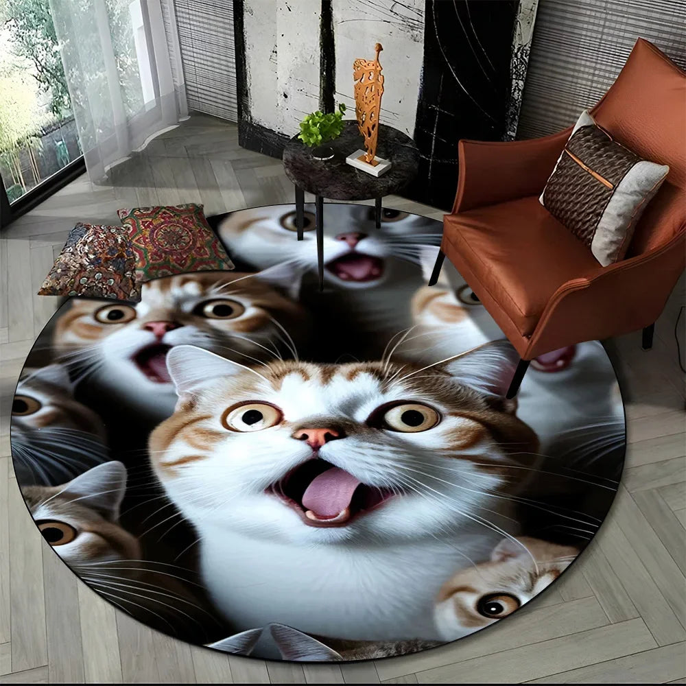 Alfombra redonda de dibujos animados con diseño de gato calicó, gato persa o Ragdoll, ideal para sala de estar, dormitorio o habitación infantil. También sirve como alfombra antideslizante para mascotas.