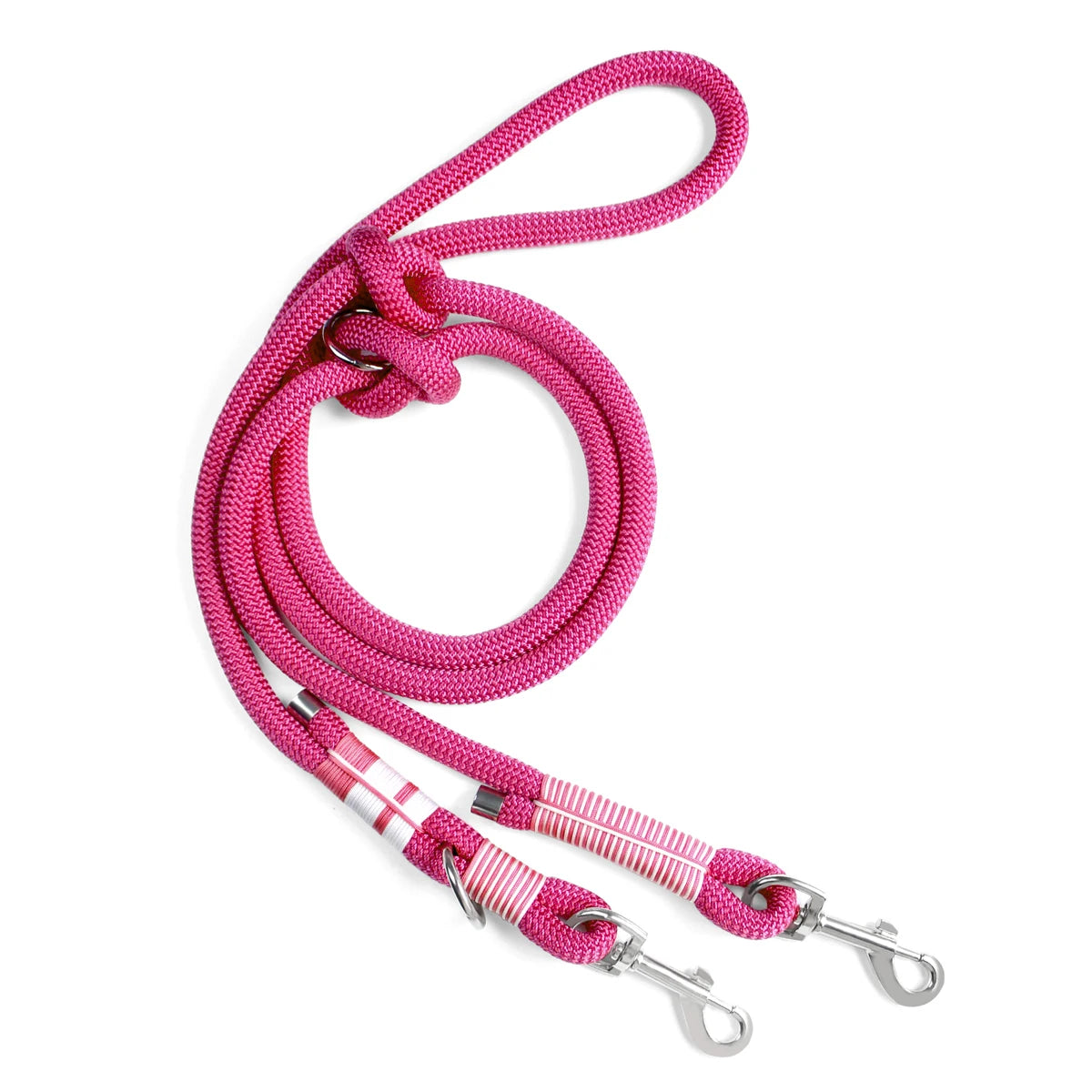 Correa trenzada de doble hebilla para perros, de color liso, multifuncional, tejida a mano, para paseos al aire libre con perros medianos y grandes.