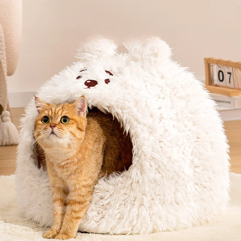 Casita para gatos muy suave, cama cómoda para un sueño profundo, camas cálidas de felpa para mascotas adecuadas para gatos y perros pequeños y medianos.