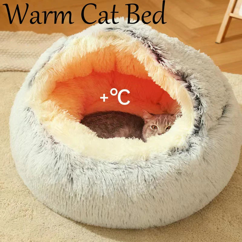 Casa para gatos de invierno, cama de felpa para mascotas, cojín redondo para gatos, grueso y cálido