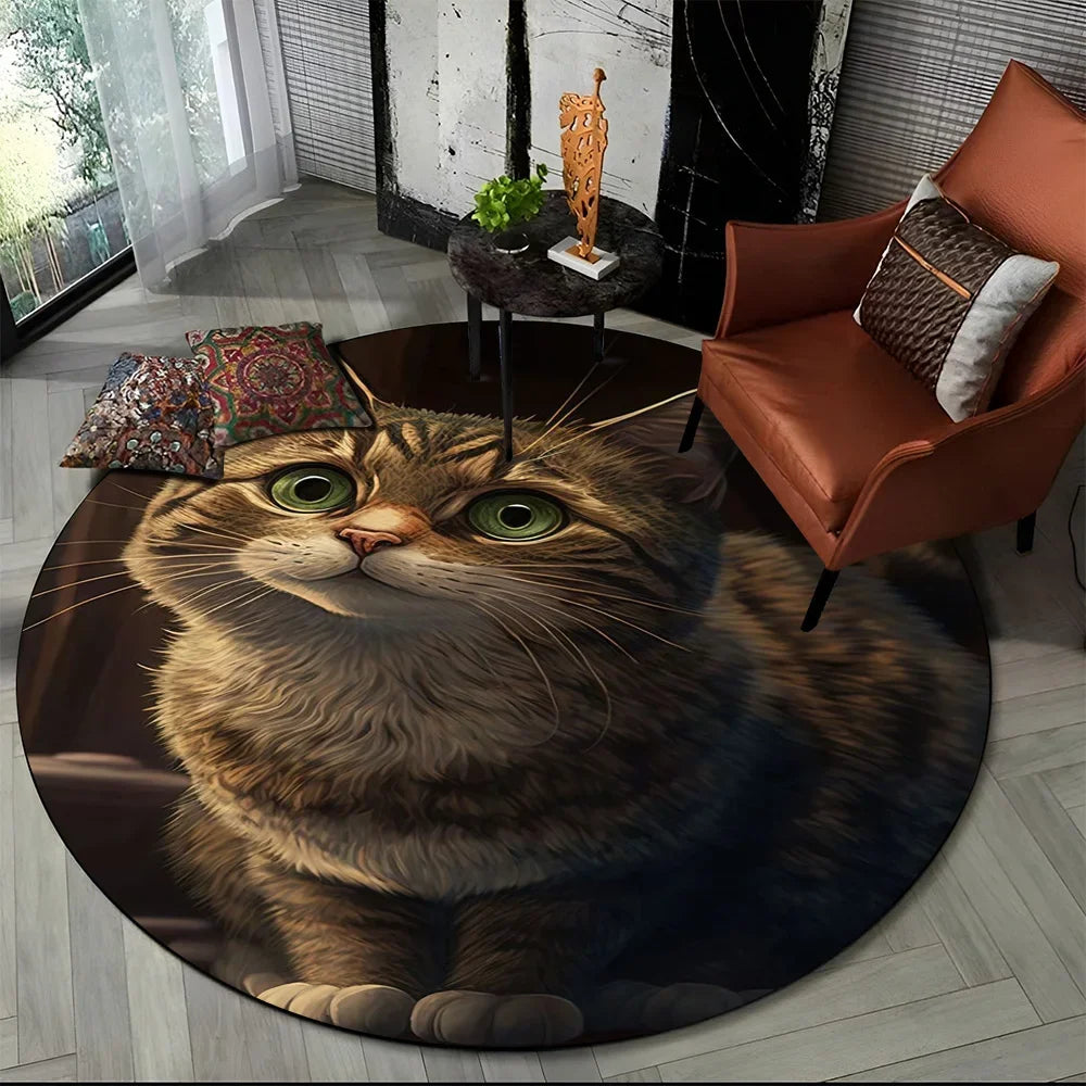 Alfombra redonda de dibujos animados con diseño de gato calicó, gato persa o Ragdoll, ideal para sala de estar, dormitorio o habitación infantil. También sirve como alfombra antideslizante para mascotas.