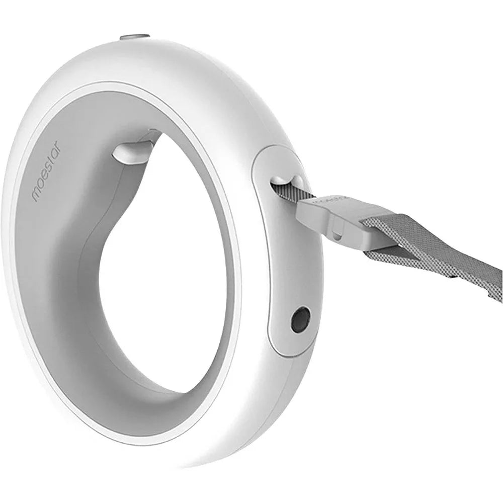 Correa retráctil Moestar tipo OVNI para mascotas con luz LED, ideal para paseos nocturnos. Correa inteligente manos libres anti-choque, color gris.
