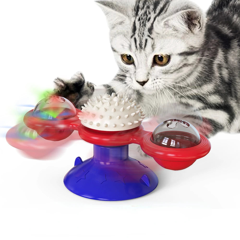 Juguete interactivo para gatos con forma de molino de viento. Juego de rompecabezas con plato giratorio para gatitos. Ideal para cepillar los dientes de los gatitos.