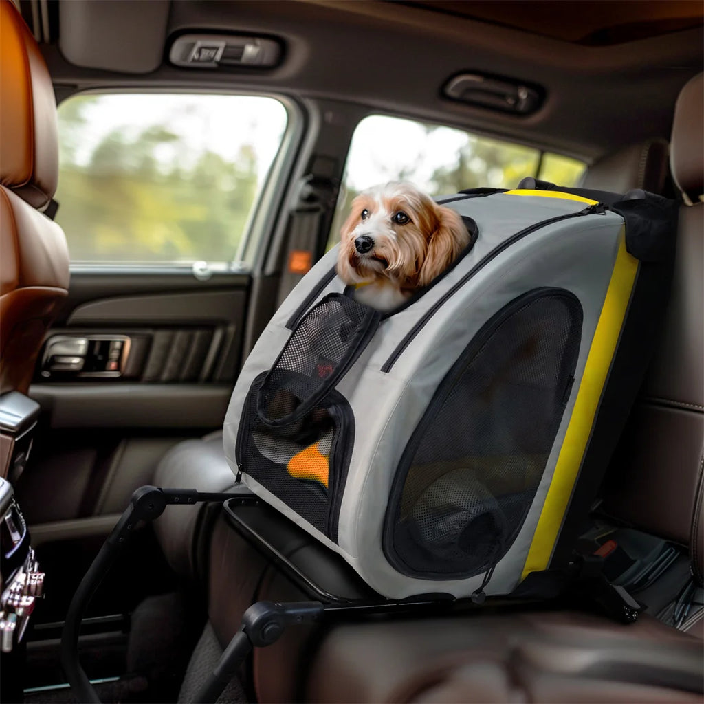 Cochecito de viaje portátil 2 en 1 para mascotas, silla de pase, asiento para coche, transportín, asa desmontable, convertible para perros pequeños y gatos.