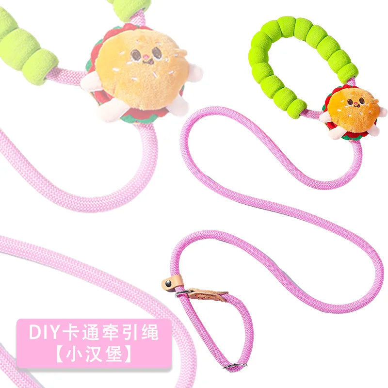 Correa para perro, nueva, hecha a mano, con dibujos animados, para pasear al aire libre.