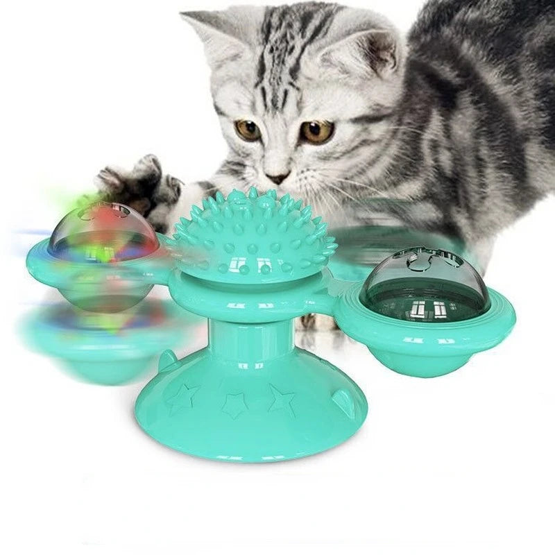 Juguete interactivo para gatos con forma de molino de viento. Juego de rompecabezas con plato giratorio para gatitos. Ideal para cepillar los dientes de los gatitos.