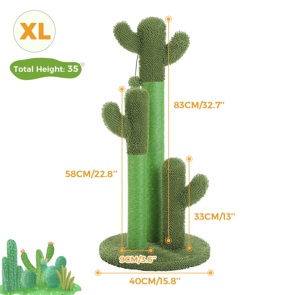 Cactus Cat Scratching Post for Indoor Cats Tall Cat Scratcher with 3 Sisal Scratching Poles Interactive Dangling Ball Cat Toys