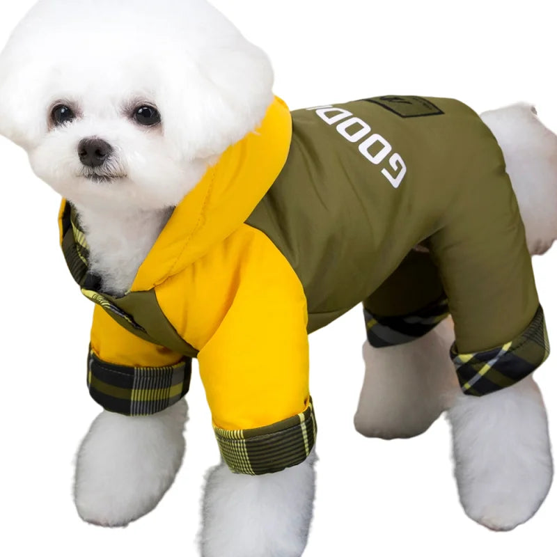Mono impermeable para mascotas, ropa de invierno de forro polar para perros, abrigo con anilla en D