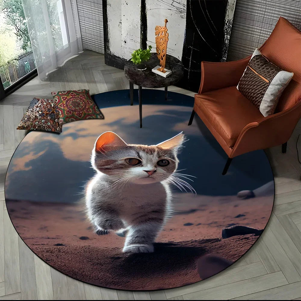 Alfombra redonda de dibujos animados con diseño de gato calicó, gato persa o Ragdoll, ideal para sala de estar, dormitorio o habitación infantil. También sirve como alfombra antideslizante para mascotas.