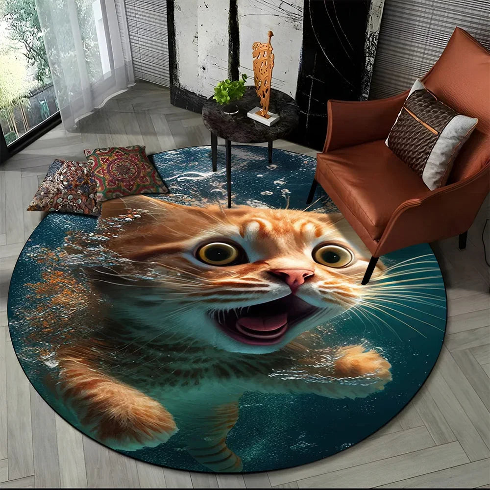 Alfombra redonda de dibujos animados con diseño de gato calicó, gato persa o Ragdoll, ideal para sala de estar, dormitorio o habitación infantil. También sirve como alfombra antideslizante para mascotas.
