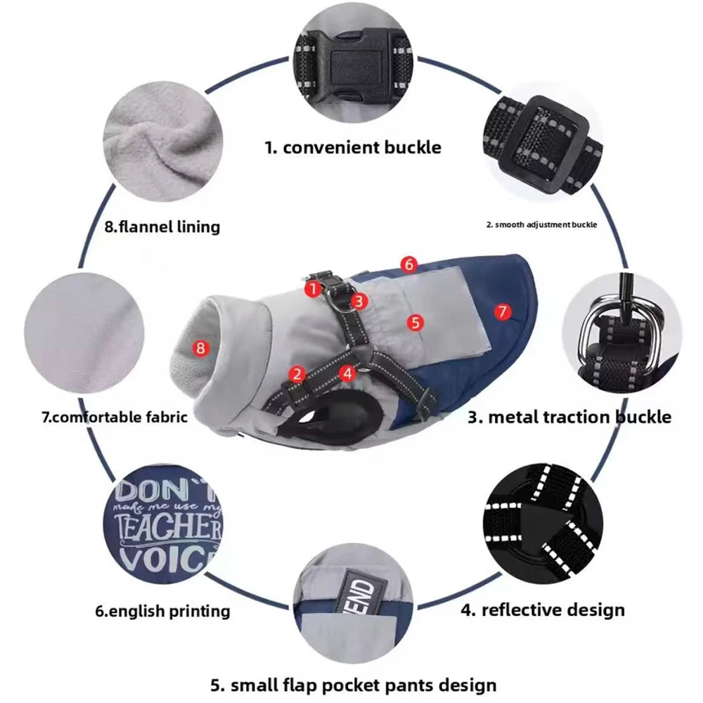 Chaleco de invierno para perros y gatos, cálido y cálido, con bolsillo reflectante. Incluye arnés. Ropa de otoño e invierno para perros y gatos.