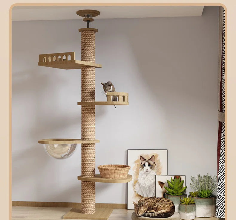 Casa para gatos ajustable, torre para gatos de piso a techo, condominio multinivel con rascador y hamaca. Productos para mascotas.