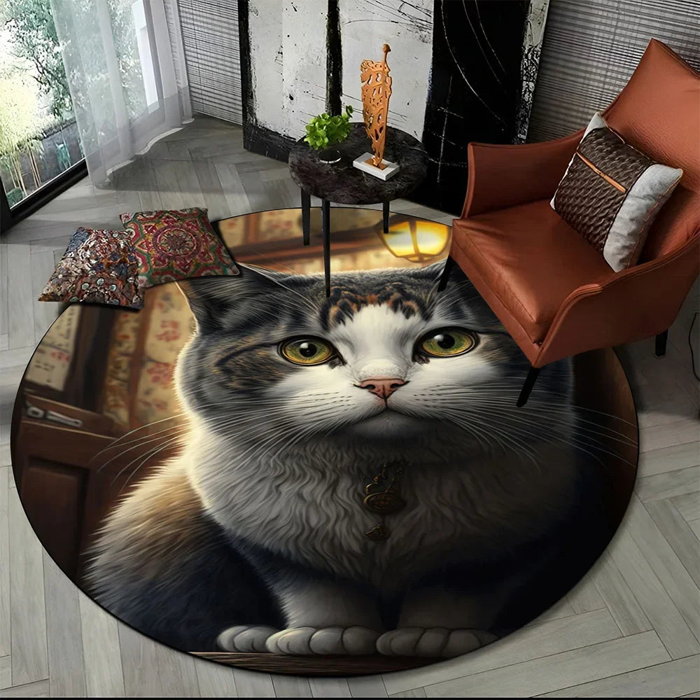 Alfombra redonda de dibujos animados con diseño de gato calicó, gato persa o Ragdoll, ideal para sala de estar, dormitorio o habitación infantil. También sirve como alfombra antideslizante para mascotas.