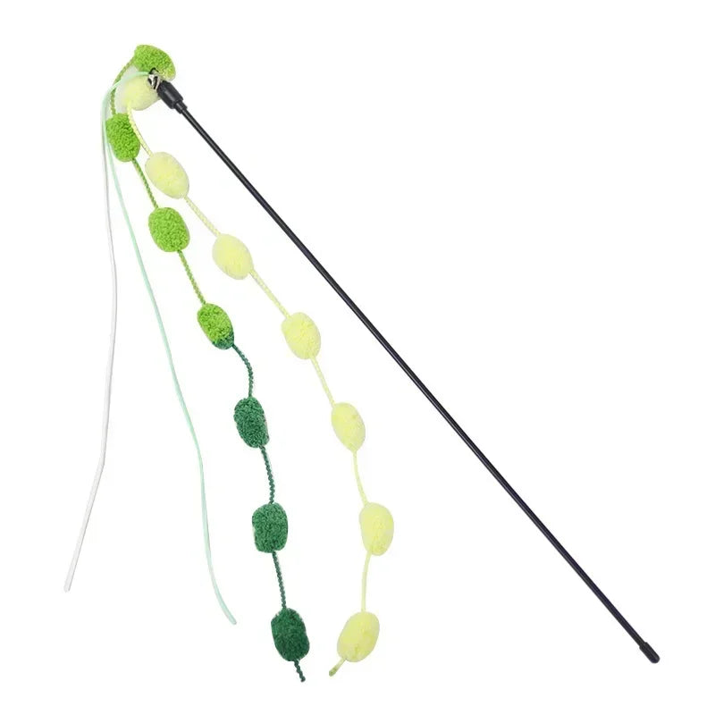 Juguete interactivo para gatos con borla, pelota de peluche, varita para gatos, juguete interactivo con cascabel y cinta, varita para gatos, accesorios para mascotas.