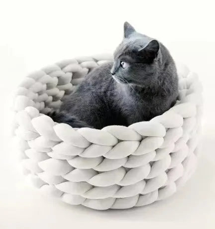 Nido para mascotas Weave Pet Nest, caseta para perros de tejido grueso, diámetro de 30 a 60 cm, cálida, desmontable, lavable, redonda, para gatos, disponible en todas las estaciones.