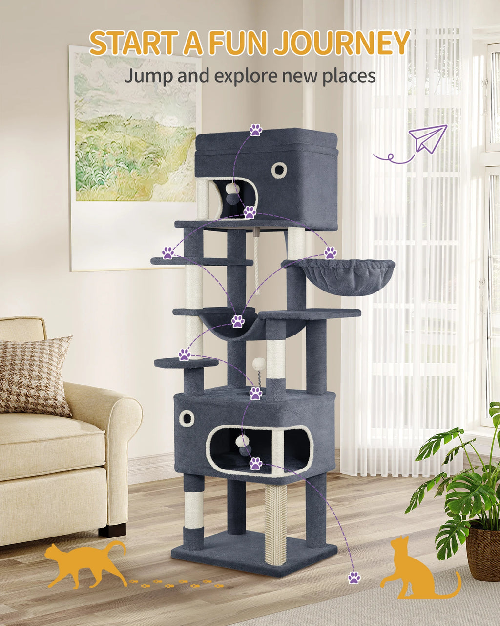 Arbol rascador para gatos,de 178 cm de altura