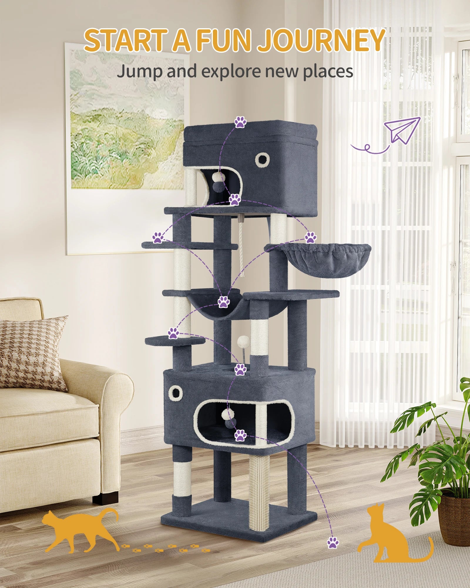 Arbol rascador para gatos,de 178 cm de altura