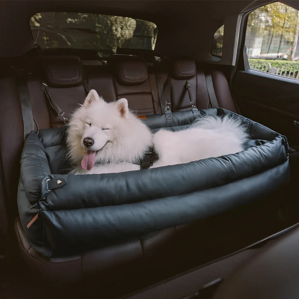 Asiento de coche de lujo para perros y gatos Pet Outing Lathe, de piel sintética, también sirve como cama elevadora.