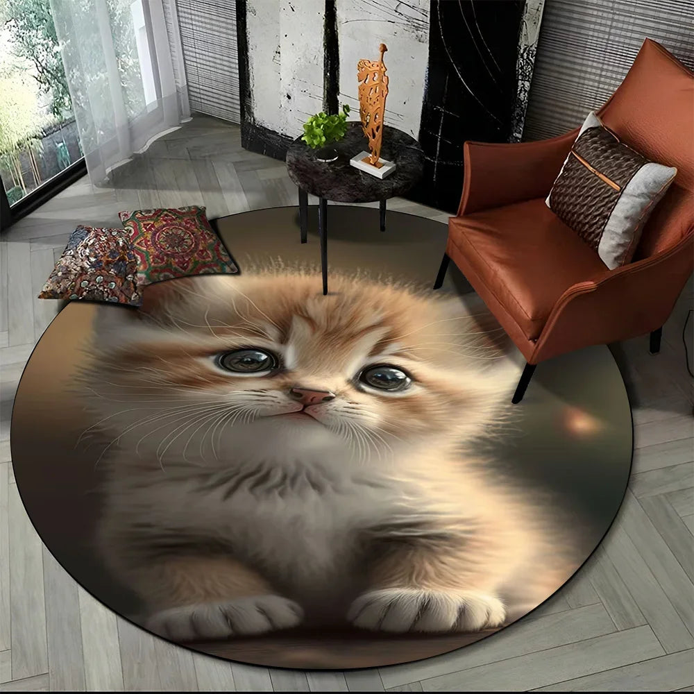 Alfombra redonda de dibujos animados con diseño de gato calicó, gato persa o Ragdoll, ideal para sala de estar, dormitorio o habitación infantil. También sirve como alfombra antideslizante para mascotas.