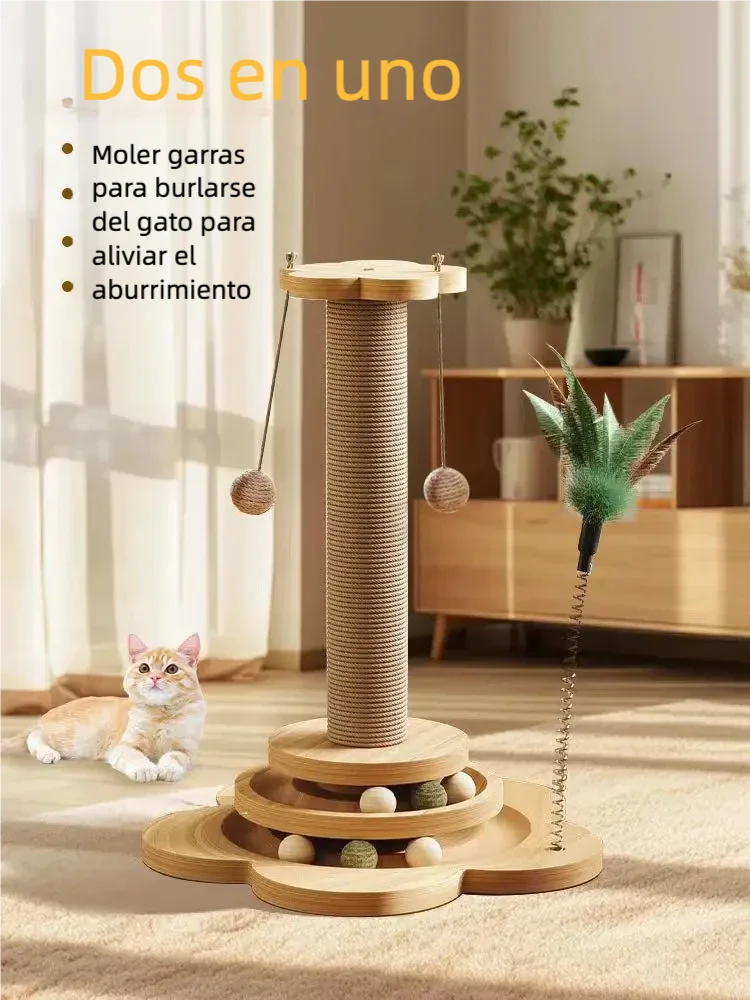 El rascador para gatos es resistente al desgaste y no suelta pelusa. La columna rascadora está hecha de cáñamo de sisal y se utilizan juguetes para gatos.