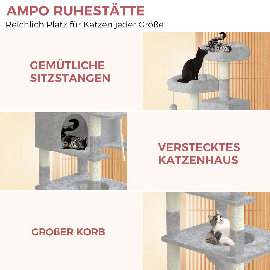 Árbol para gatos Oak & Tea XXL de 208 cm con rascador, hamaca y tabla rascadora. Seguro para gatos grandes.