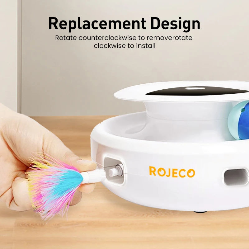ROJECO 2 en 1 Juguetes Inteligentes para Gatos: Pelota de Plumas Automática con 5 Modos de Juego para Perros y Gatos. Accesorios Electrónicos Interactivos para Mascotas.
