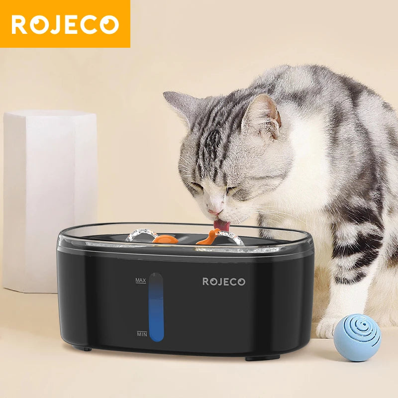 Bebedero automático ROJECO para gatos con doble cuenco, dispensador inalámbrico de agua para perros y gatos, bebedero inteligente para múltiples mascotas y accesorios.