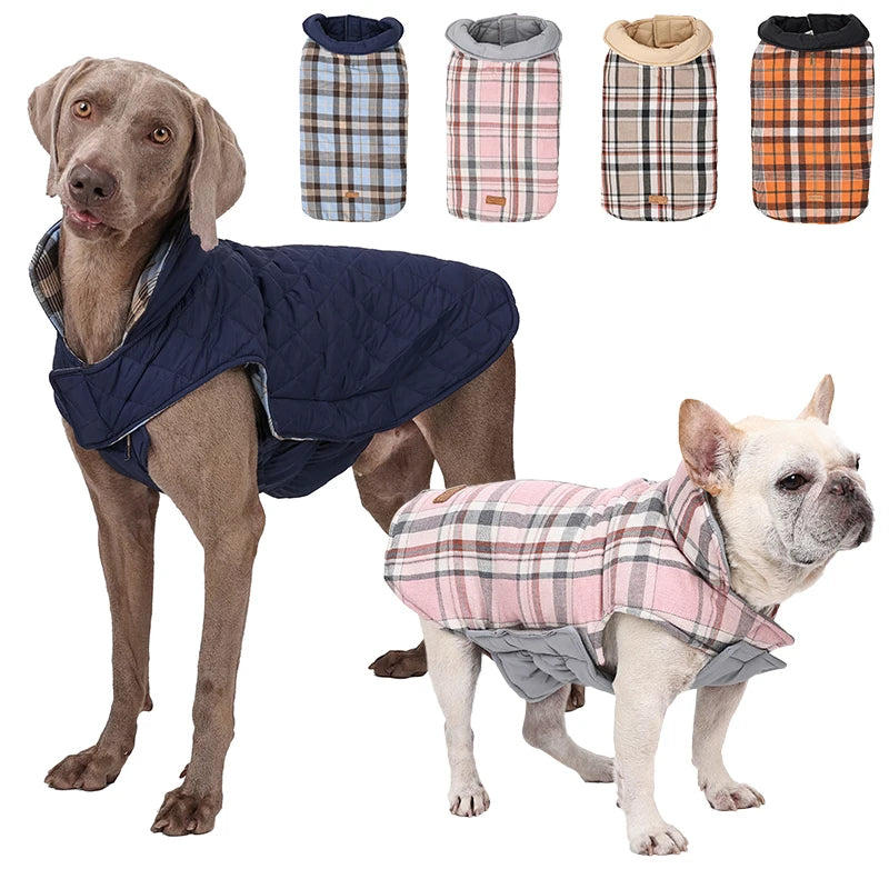 Chaqueta reversible para perro, ropa de invierno impermeable a cuadros, abrigo acolchado suave para perros pequeños y grandes, chaleco cálido para mascotas, Bulldog Francés