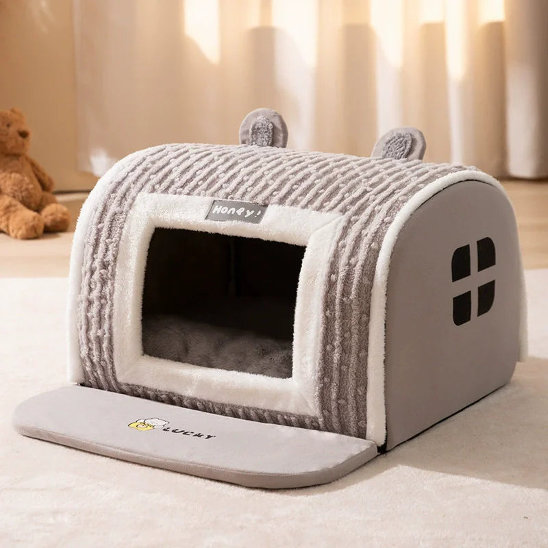 Casita adorable para mascotas con cama plegable y suave, castillo desmontable y lavable, ideal para perros pequeños y medianos y gatos.