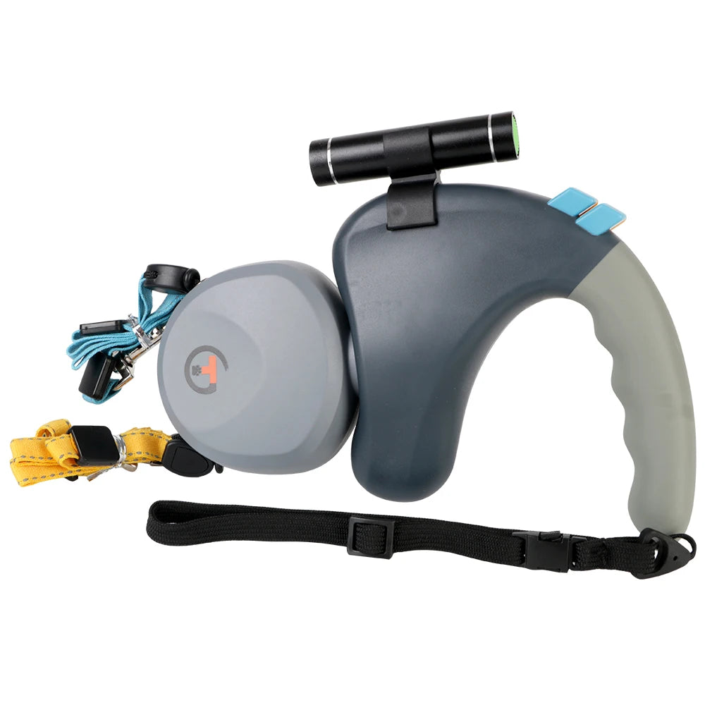 Correa de tracción retráctil para dos perros, ajustable, doble, con luz y rotacion