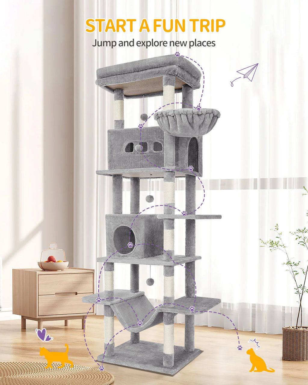Árbol para gatos Hzuaneri de 210 cm, torre grande para gatos, varios niveles
