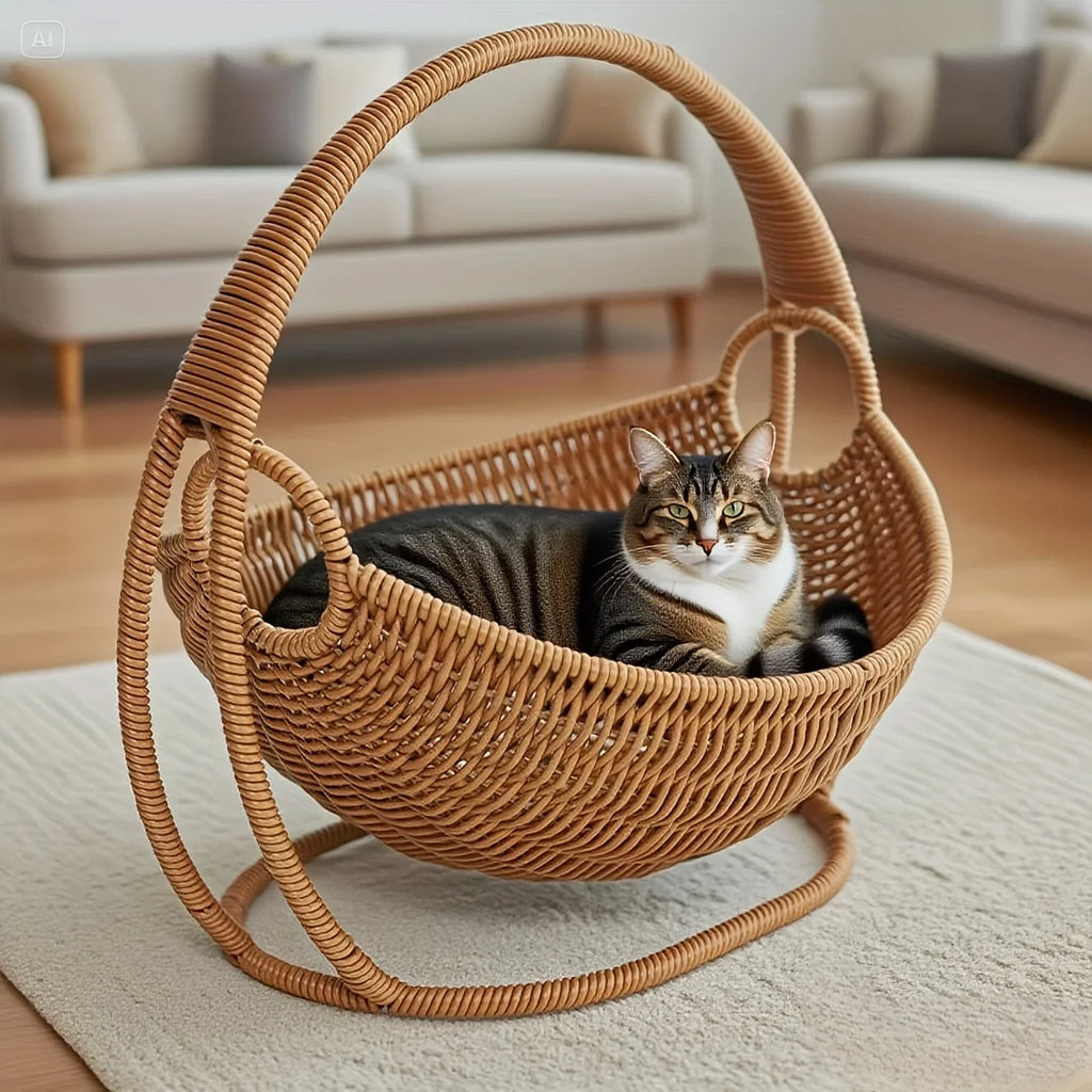 Hamaca para gatos tejida a mano, fácil de montar, cesta para gatos hecha a mano