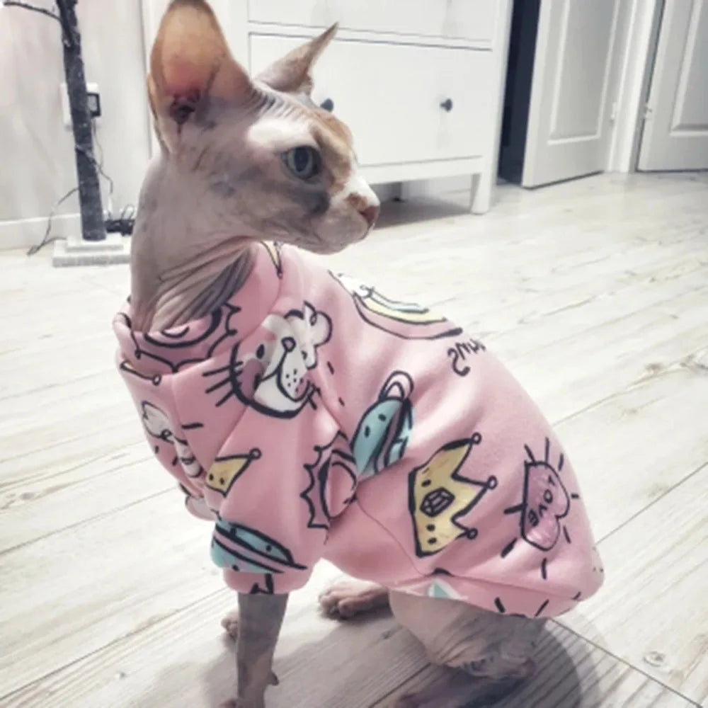 Ropa de invierno para gatos Sphynx, abrigo cálido de forro polar con capucha para cachorros y mascotas