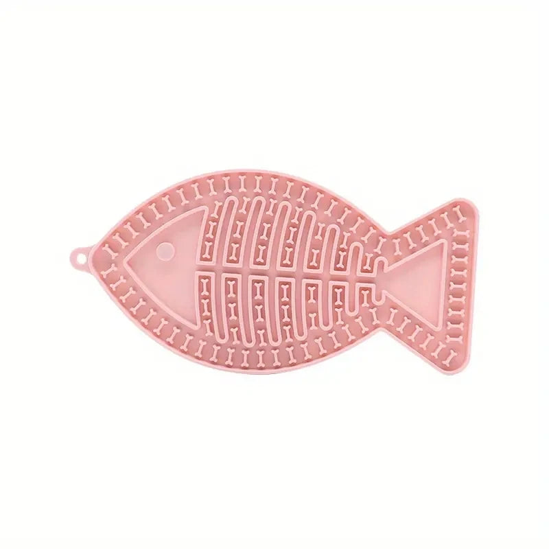 Tapete interactivo para lamer con forma de pez para gatitos con ventosas - Tapete de silicona SlowFeeder para alimentar mascotas y fomentar hábitos alimenticios saludables