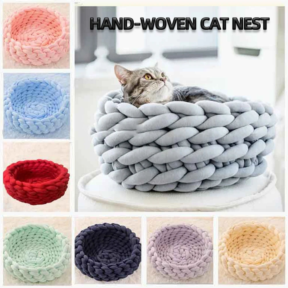 Nido para mascotas Weave Pet Nest, caseta para perros de tejido grueso, diámetro de 30 a 60 cm, cálida, desmontable, lavable, redonda, para gatos, disponible en todas las estaciones.