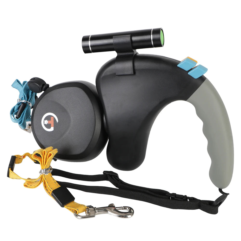 Correa de tracción retráctil para dos perros, ajustable, doble, con luz y rotacion