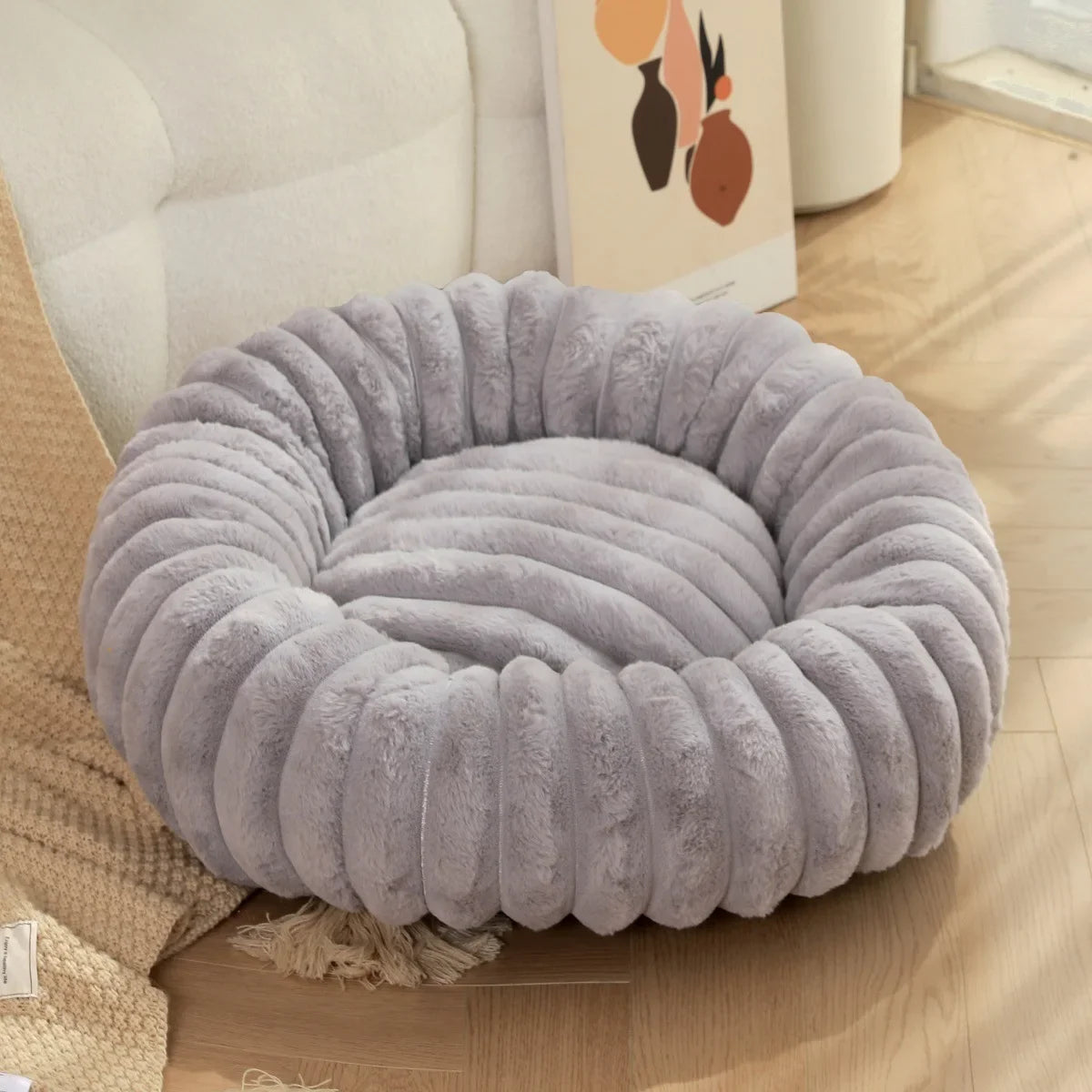 Cama redonda para mascotas de 40-70 cm, súper suave, tipo cama para gatos, casita de felpa larga para perros medianos, ideal para dormir en invierno.