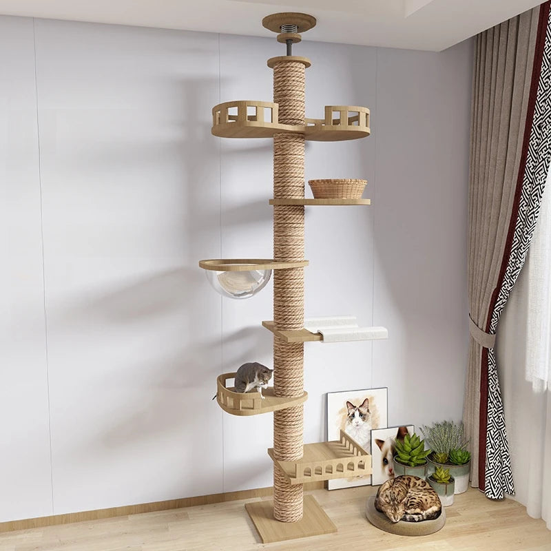 Casa para gatos ajustable, torre para gatos de piso a techo, condominio multinivel con rascador y hamaca. Productos para mascotas.
