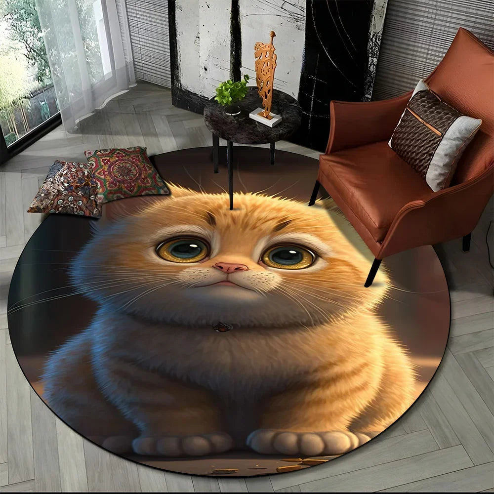 Alfombra redonda de dibujos animados con diseño de gato calicó, gato persa o Ragdoll, ideal para sala de estar, dormitorio o habitación infantil. También sirve como alfombra antideslizante para mascotas.