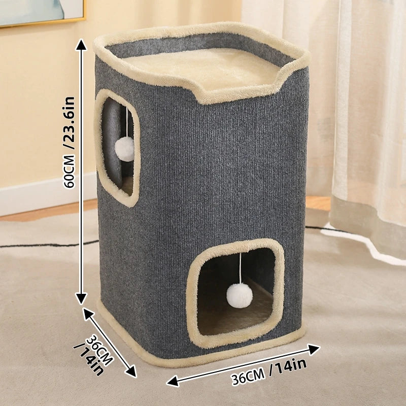 Casa para gatos, con cama superior y cueva de juego