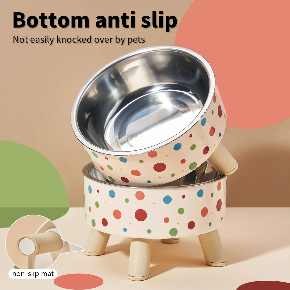 Comedero elevado para gatos Ute Cartoon - Acero inoxidable, protección para el cuello y anti-asfixia, gran capacidad, antideslizante, fácil de limpiar, elegante para mascotas