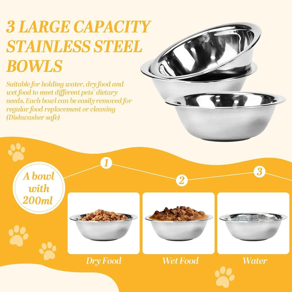 Comedero elevado para gatos, bebedero para gatos, juego de 3 comederos de acero inoxidable para gatos y perros pequeños.